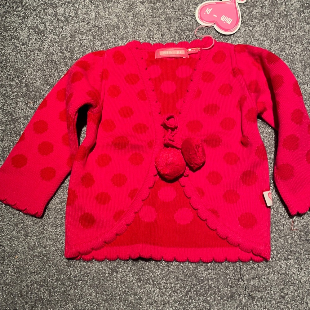 New Mim-Pi Cotton Knit Pom Pom Tie Sweater